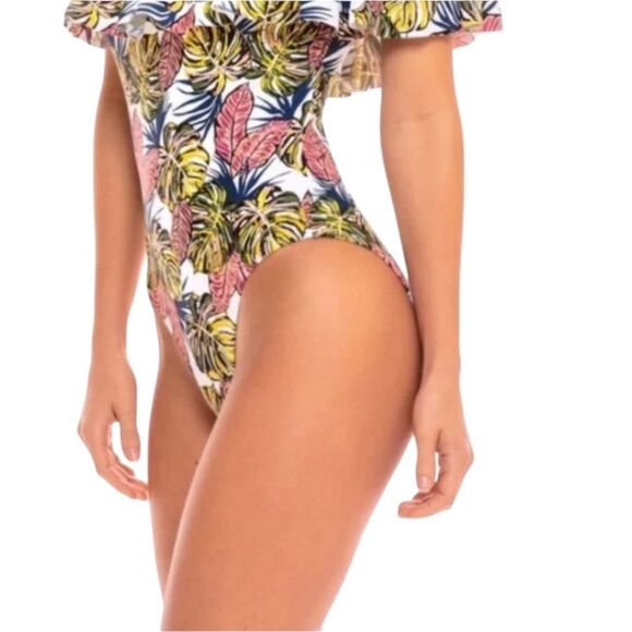 Cabana Del Sol One Piece Swimsuit Off the Shoulder Palm Floral Womens Small NWT - Picture 3 of 12